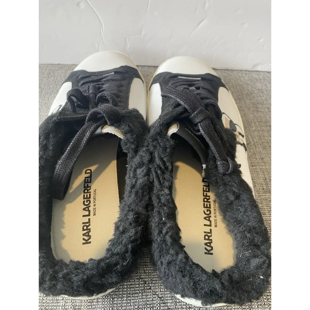 Karl Lagerfeld Paris Men's 7 EU 39-40 Backless‎ Sneakers Leather Faux Fur